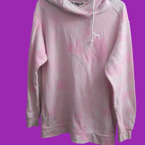 PINK Victoria's Secret tie dye hoodie sweatshirt with pockets in pink and white - Picture 1 of 9